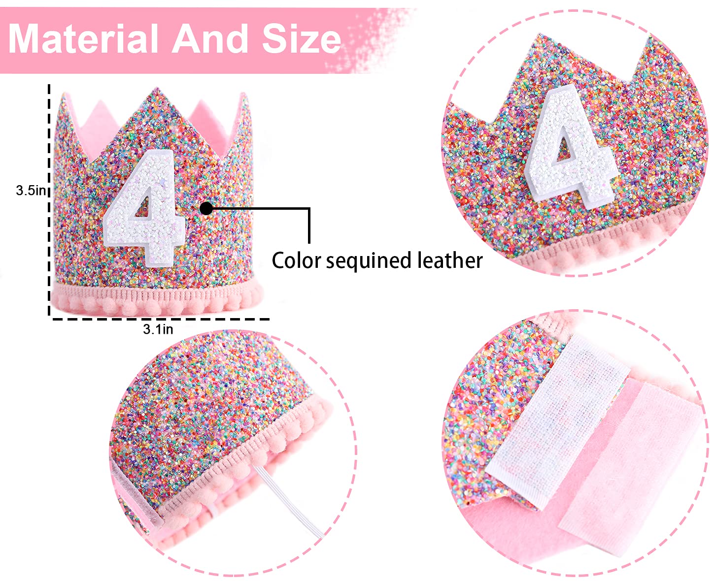 WAHAWU Rainbow Crown – Handmade Glitter Birthday Hat for Girls, 4th Party Photo Prop