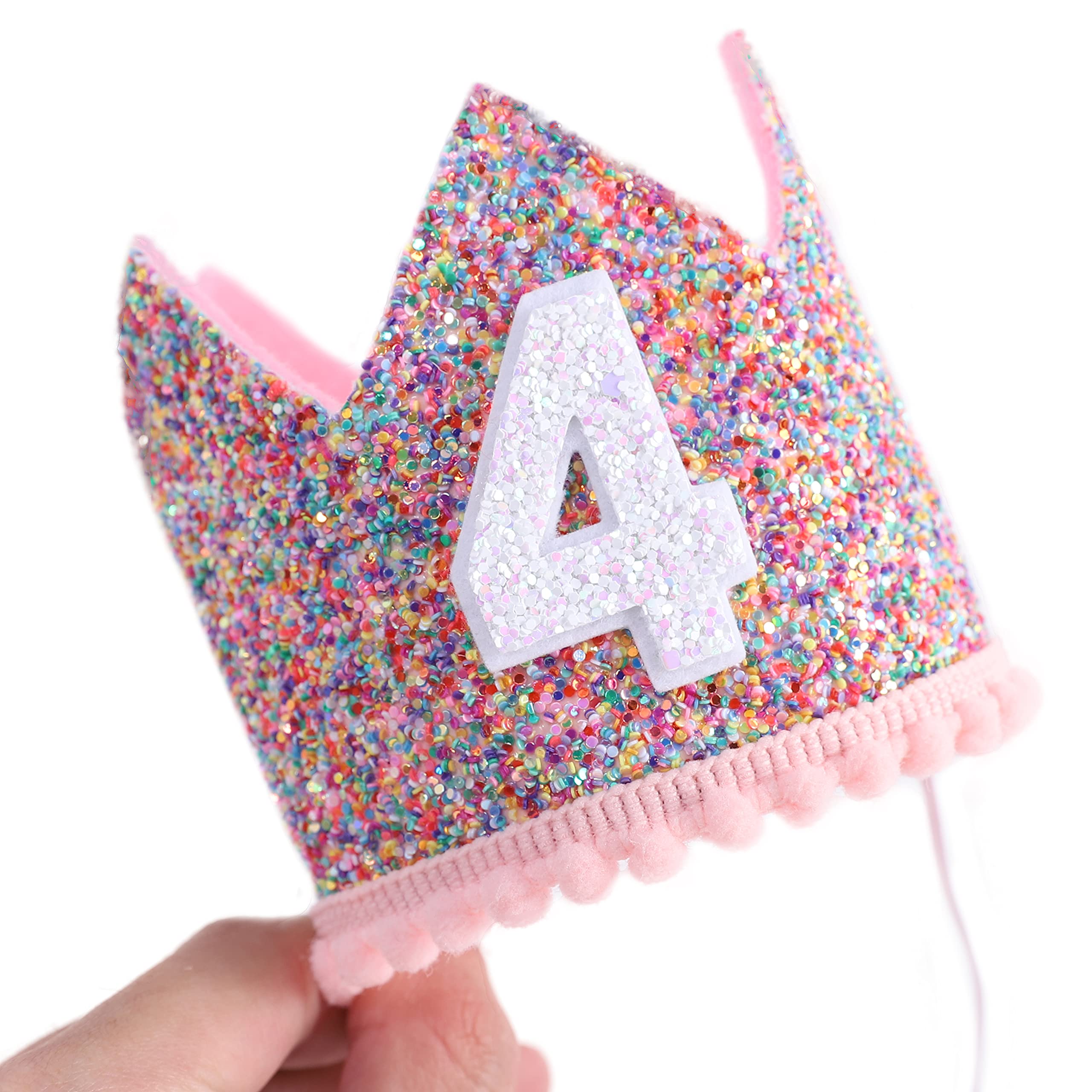 WAHAWU Rainbow Crown – Handmade Glitter Birthday Hat for Girls, 4th Party Photo Prop