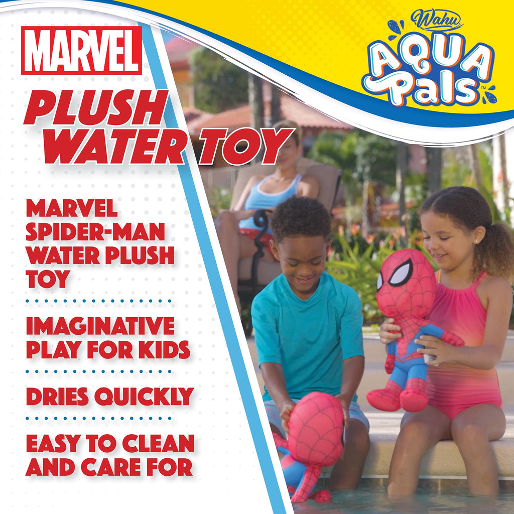 WAHU Aqua Pals Spider-Man Water-Ready Plush Toy – 16-Inch Washable Pool & Bath Friend for Kids 2+