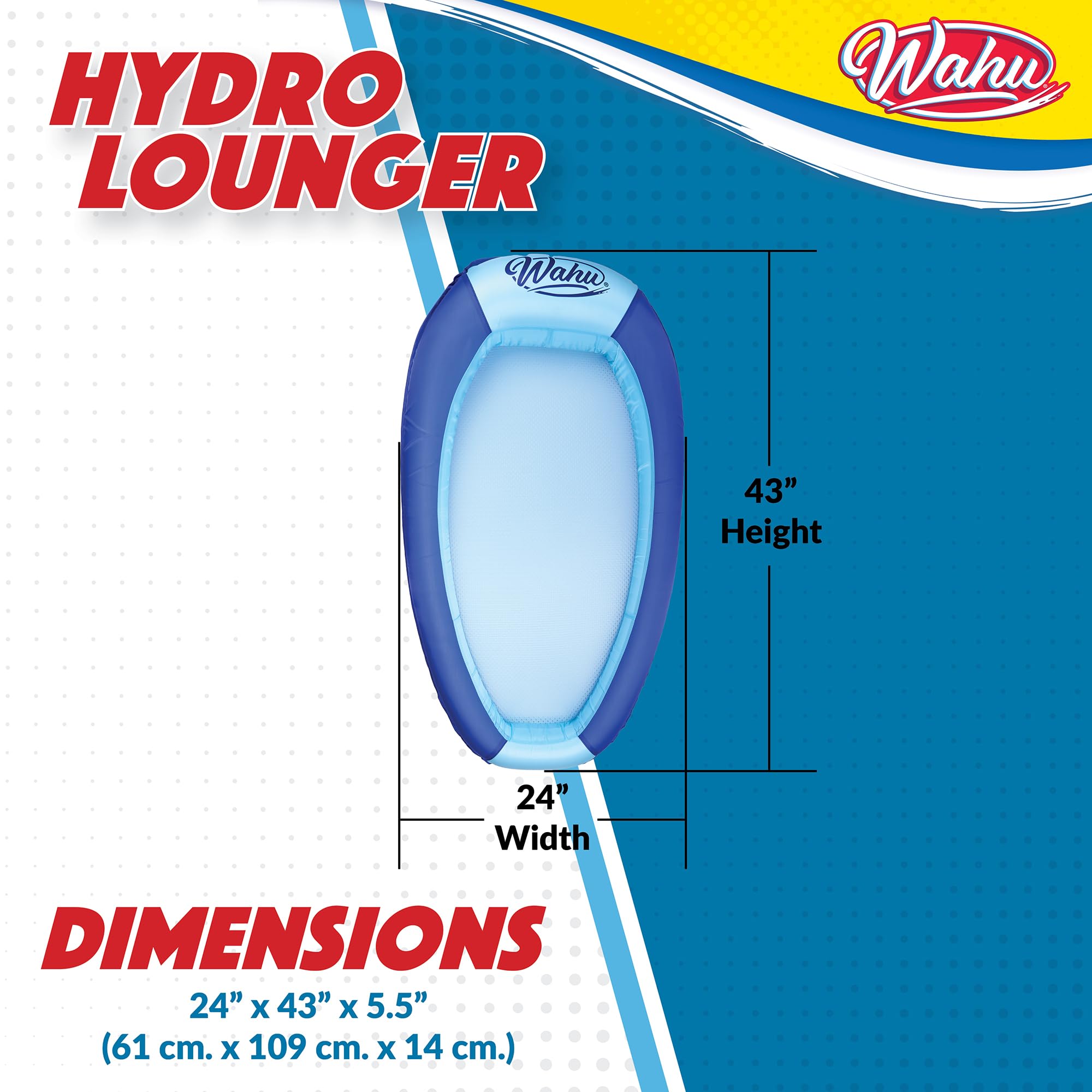 WAHU Hydro Lounger Inflatable Pool Float for Sunbathing, Sit-Up Design, Blue/Light Blue, Supports 250 lbs