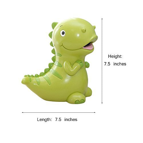 WAIT FLY Green Dinosaur Resin Piggy Bank – 7.5 Inch Coin Bank for Kids, Christmas & Birthday Gifts