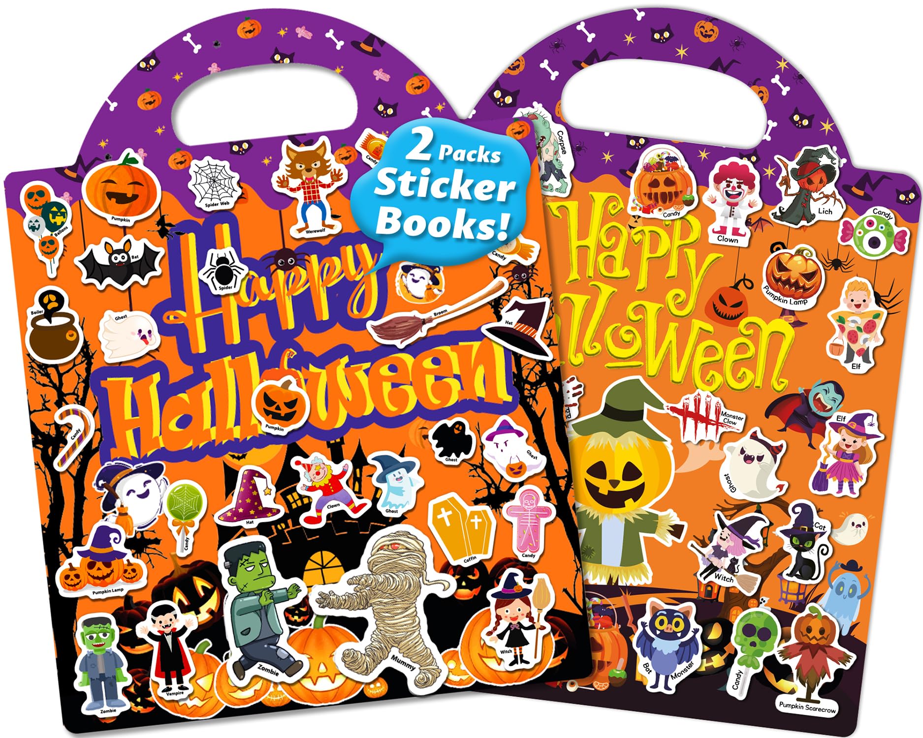 Walenced Reusable Halloween Sticker Book for Toddlers: 72 Waterproof PVC Stickers with Portable Handle