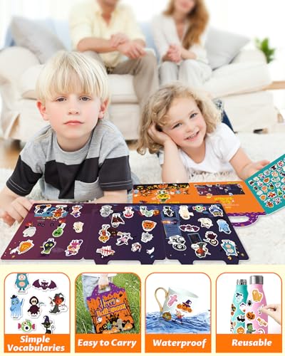 Walenced Reusable Halloween Sticker Book for Toddlers: 72 Waterproof PVC Stickers with Portable Handle