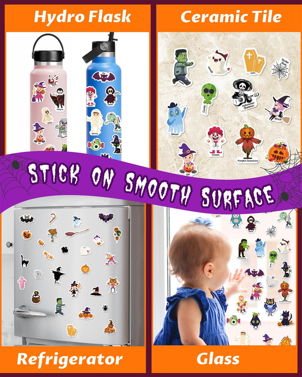 Walenced Reusable Halloween Sticker Book for Toddlers: 72 Waterproof PVC Stickers with Portable Handle