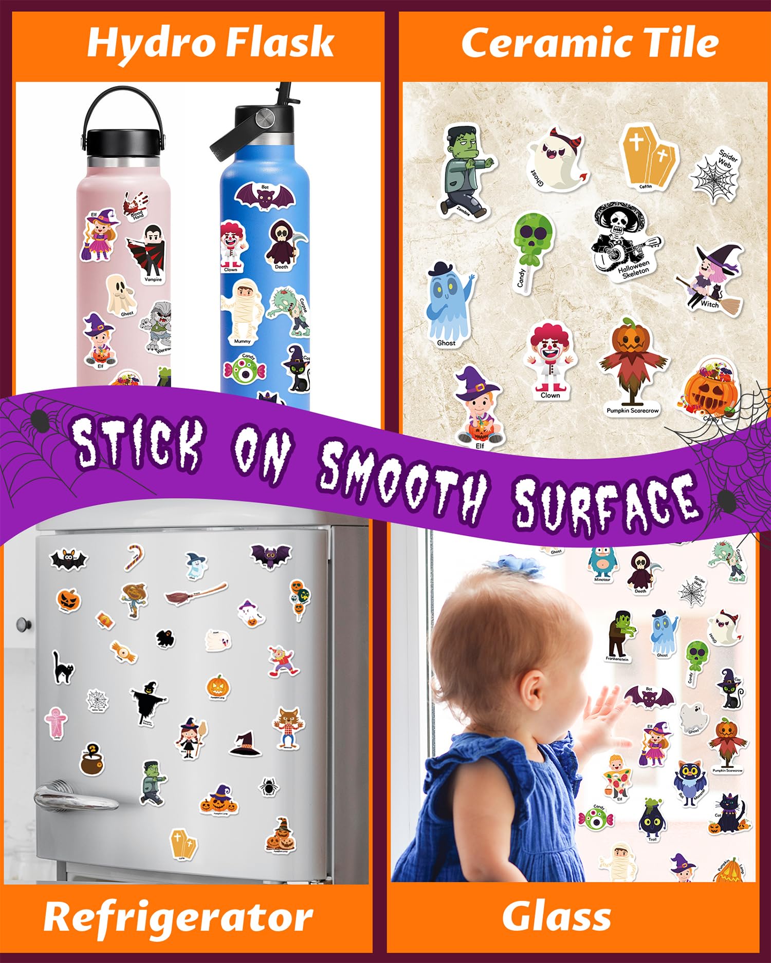 Walenced Reusable Halloween Sticker Book for Toddlers: 72 Waterproof PVC Stickers with Portable Handle