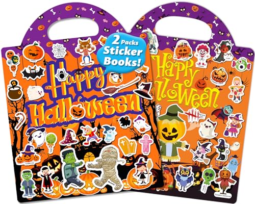 Walenced Reusable Halloween Sticker Book for Toddlers: 72 Waterproof PVC Stickers with Portable Handle