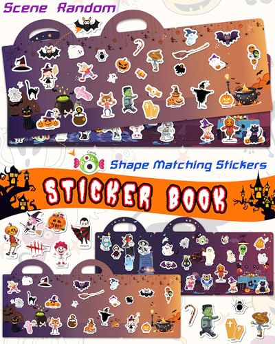 Walenced Reusable Halloween Sticker Book for Toddlers: 72 Waterproof PVC Stickers with Portable Handle