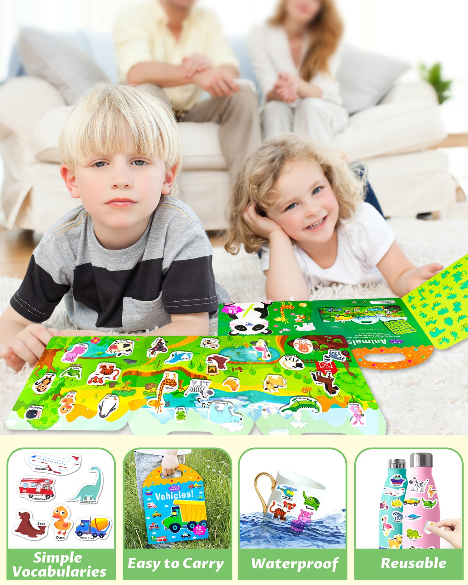 Walenced Reusable Sticker Book for Toddlers – 104 Stickers, 3 Themes, Waterproof & Portable