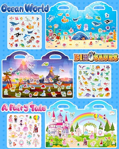 Walenced Reusable Sticker Book for Toddlers – 6 Themes of Waterproof PVC Stickers with Carry Handle