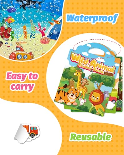 Walenced Reusable Sticker Book for Toddlers – 6 Themes of Waterproof PVC Stickers with Carry Handle