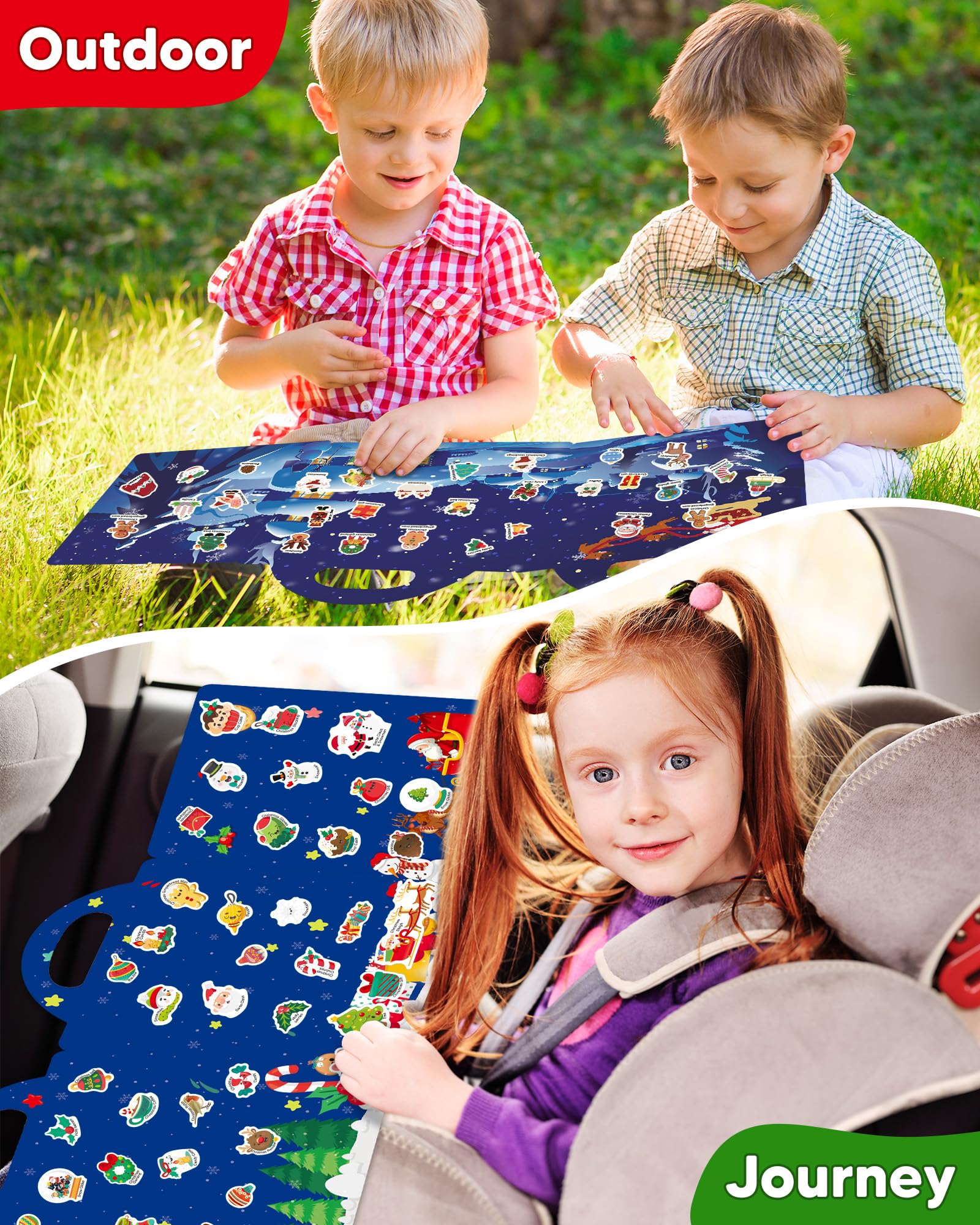 Walenced Reusable Sticker Book for Toddlers – 72 Christmas Stickers, Portable Travel Toy