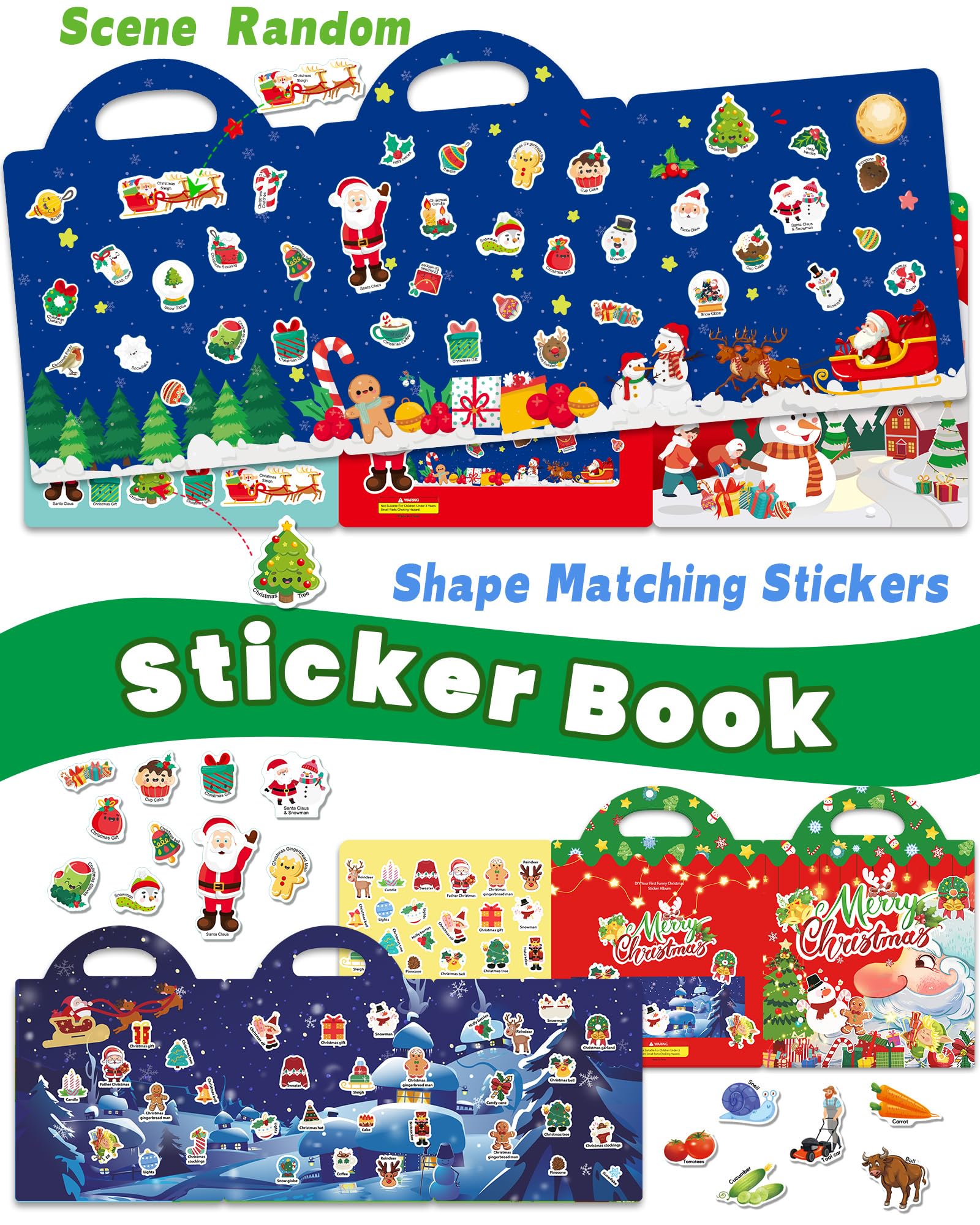 Walenced Reusable Sticker Book for Toddlers – 72 Christmas Stickers, Portable Travel Toy