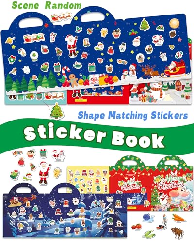 Walenced Reusable Sticker Book for Toddlers – 72 Christmas Stickers, Portable Travel Toy