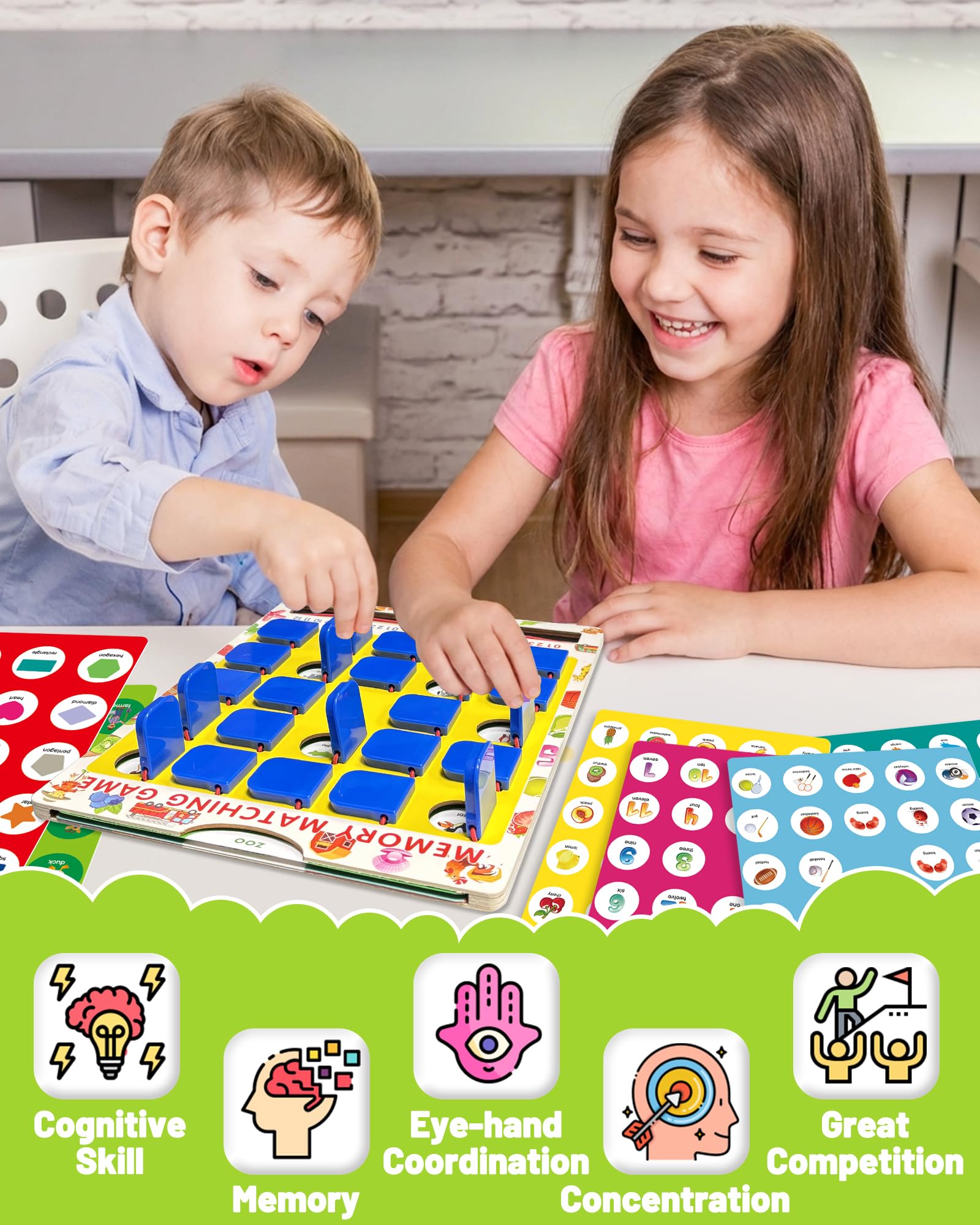 Walenty Matching Memory Game for Kids Ages 3-8 – 12 Themes, Wooden Board, Travel-Friendly Educational Toy