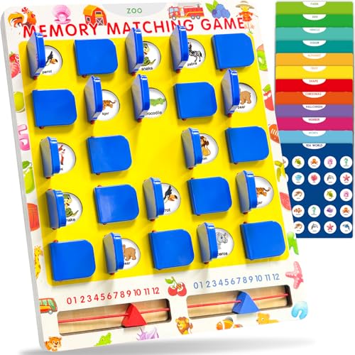 Walenty Matching Memory Game for Kids Ages 3-8 – 12 Themes, Wooden Board, Travel-Friendly Educational Toy