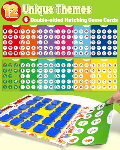 Walenty Matching Memory Game for Kids Ages 3-8 – 12 Themes, Wooden Board, Travel-Friendly Educational Toy