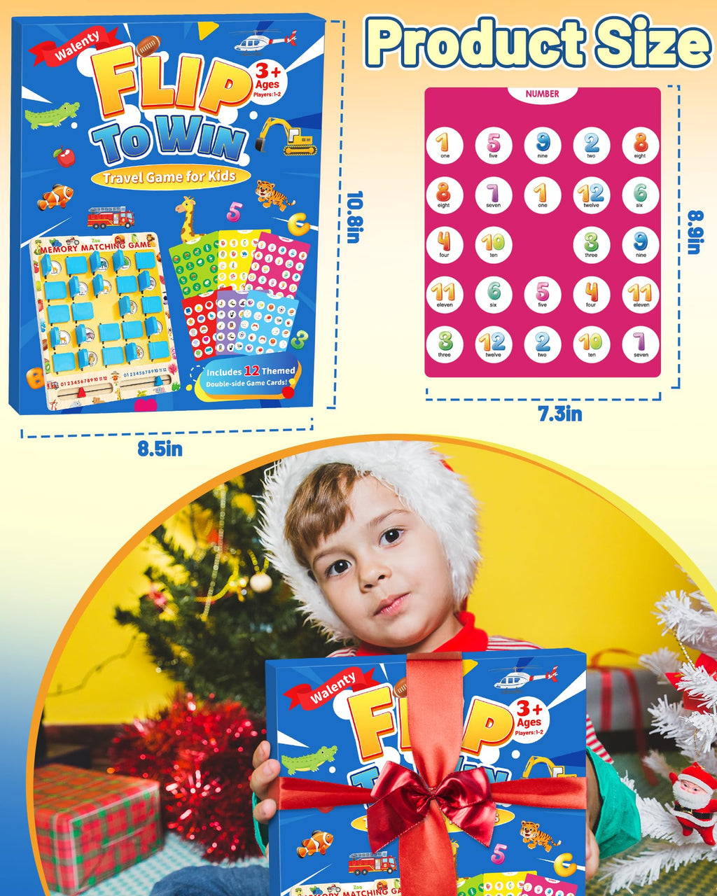 Walenty Matching Memory Game for Kids Ages 3-8 – Travel Size Board Game with 12 Themes