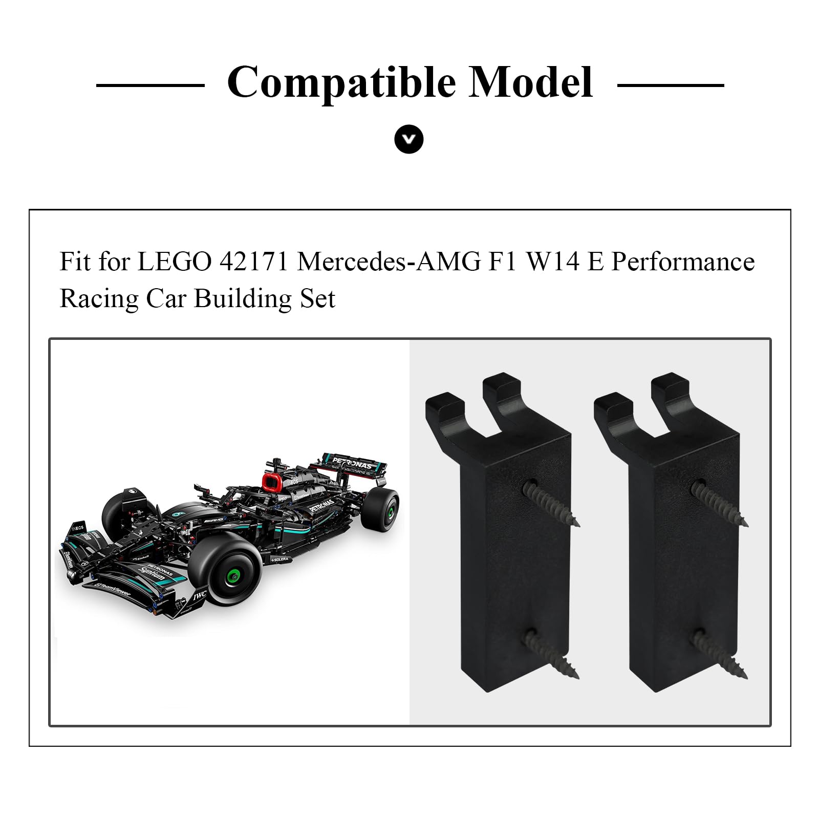 Wall Mount Hook Set for LEGO 42171 Mercedes-AMG F1 W14 – 8 Pack Display Holder