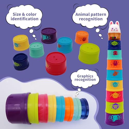 Wanonoo Bunny Baby Stacking Cups with Rattle Top – 9-Piece Nesting Toy for Toddlers 1-3