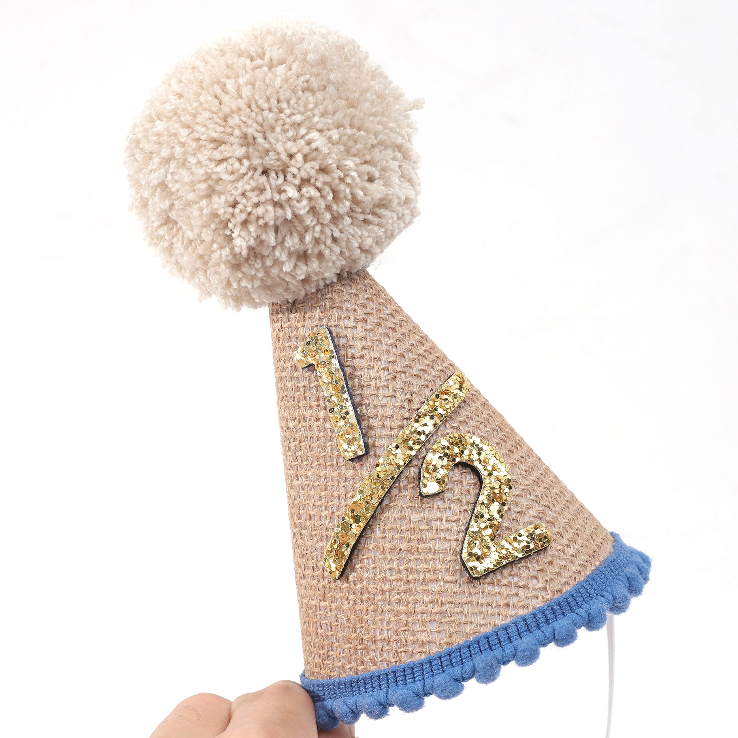 WAOUH Half Birthday Crown for 6-Month-Old Baby – Pale Gold Glitter & Royal Blue Felt Photo Prop
