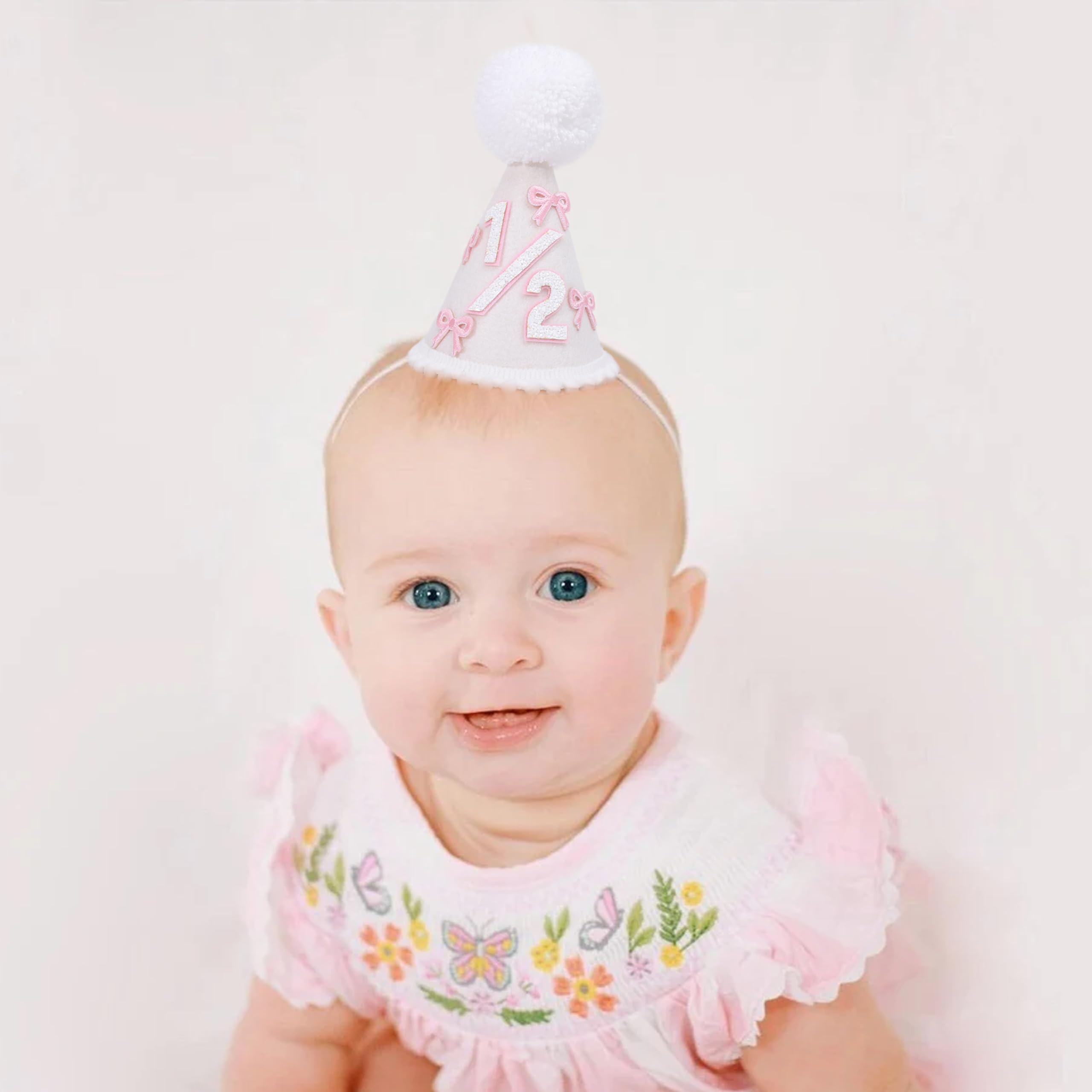 WAOUH Half Birthday Crown – Pale Gold Glitter & Royal Blue Felt Hat for 6-Month Baby, Mini Photo Prop