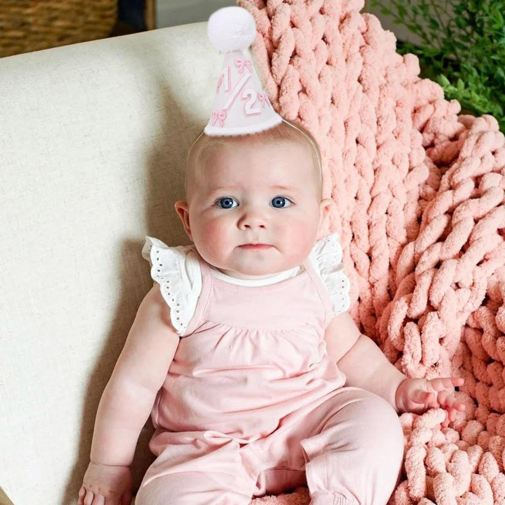 WAOUH Half Birthday Crown – Pale Gold Glitter & Royal Blue Felt Hat for 6-Month Baby, Mini Photo Prop