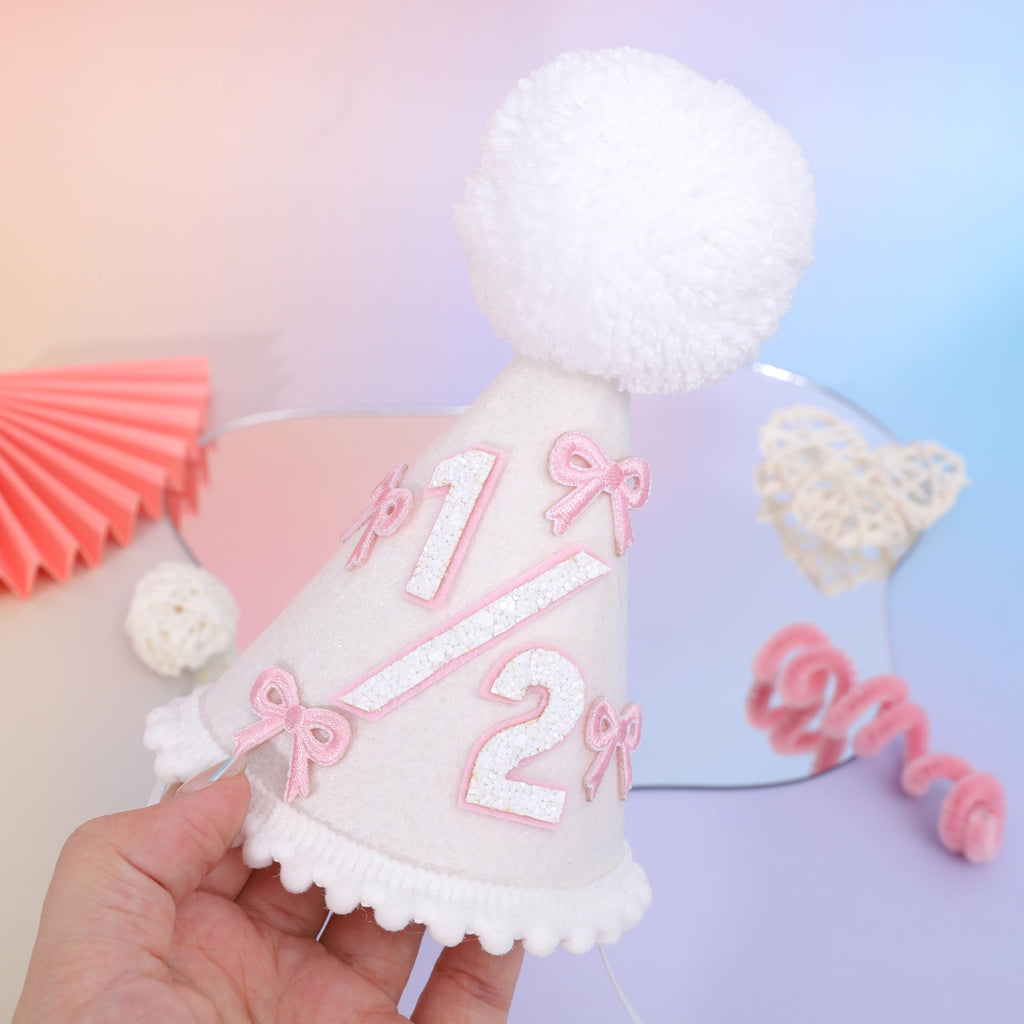 WAOUH Half Birthday Crown – Pale Gold Glitter & Royal Blue Felt Hat for 6-Month Baby, Mini Photo Prop