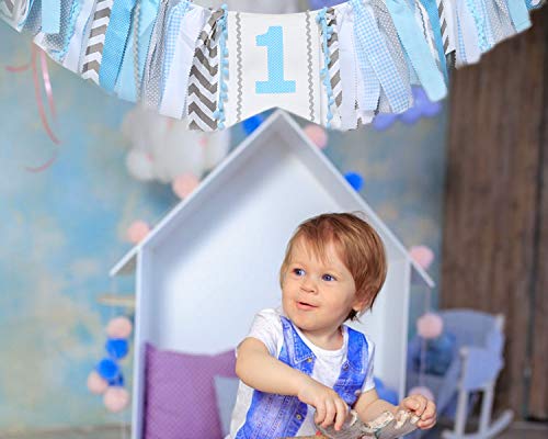WAOUH Light Blue 1st Birthday High Chair Banner – Handmade Linen & Flax Garland for First Birthday Party Decor