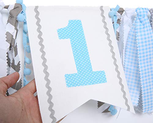 WAOUH Light Blue 1st Birthday High Chair Banner – Handmade Linen & Flax Garland for First Birthday Party Decor