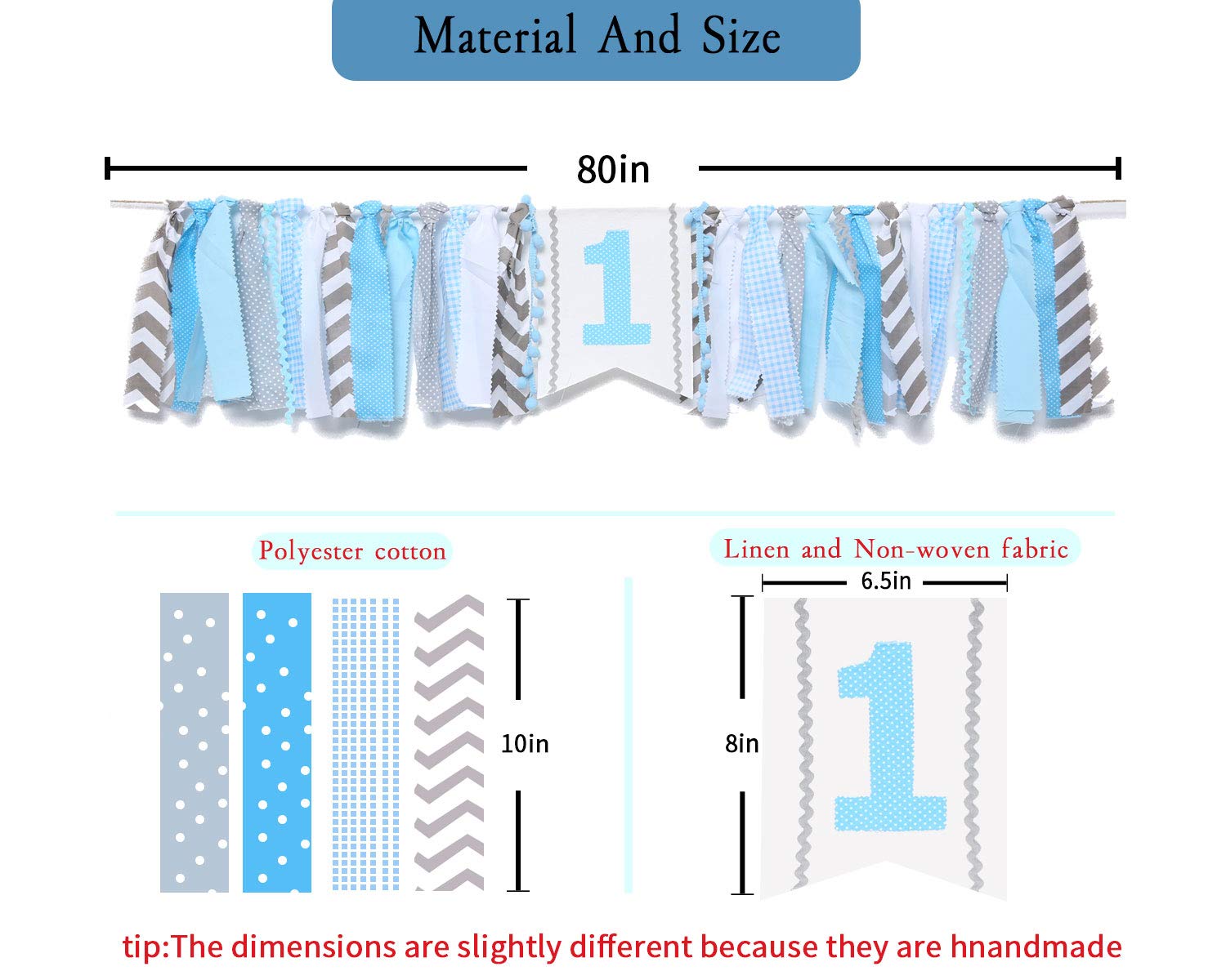 WAOUH Light Blue 1st Birthday High Chair Banner – Handmade Linen & Flax Garland for First Birthday Party Decor