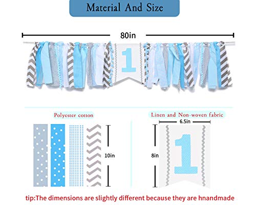 WAOUH Light Blue 1st Birthday High Chair Banner – Handmade Linen & Flax Garland for First Birthday Party Decor