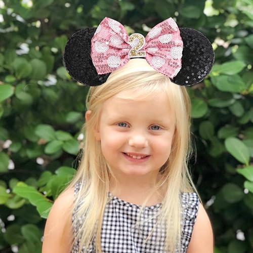 WAOUH Mouse Ears Headband with Mini Hat – 2nd Birthday Party Decorations for Girls