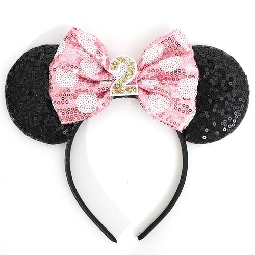 WAOUH Mouse Ears Headband with Mini Hat – 2nd Birthday Party Decorations for Girls
