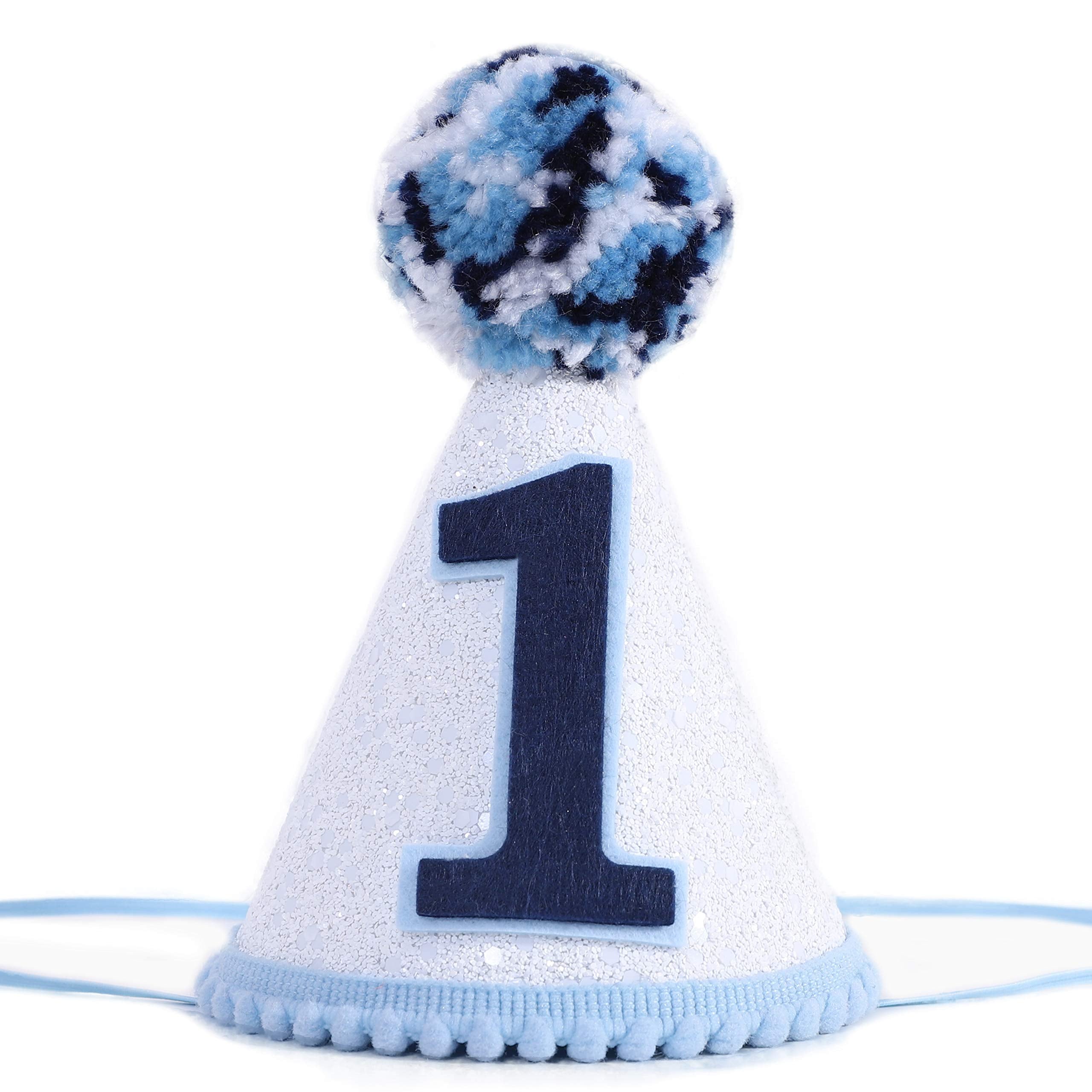WAOUH Navy Blue Felt Cone Hat for Boy's 1st Birthday – Mini Crown Photo Prop with Elastic Band