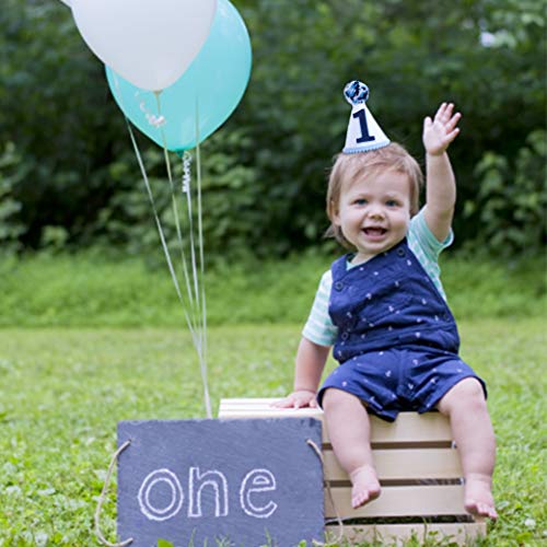 WAOUH Navy Blue Felt Cone Hat for Boy's 1st Birthday – Mini Crown Photo Prop with Elastic Band