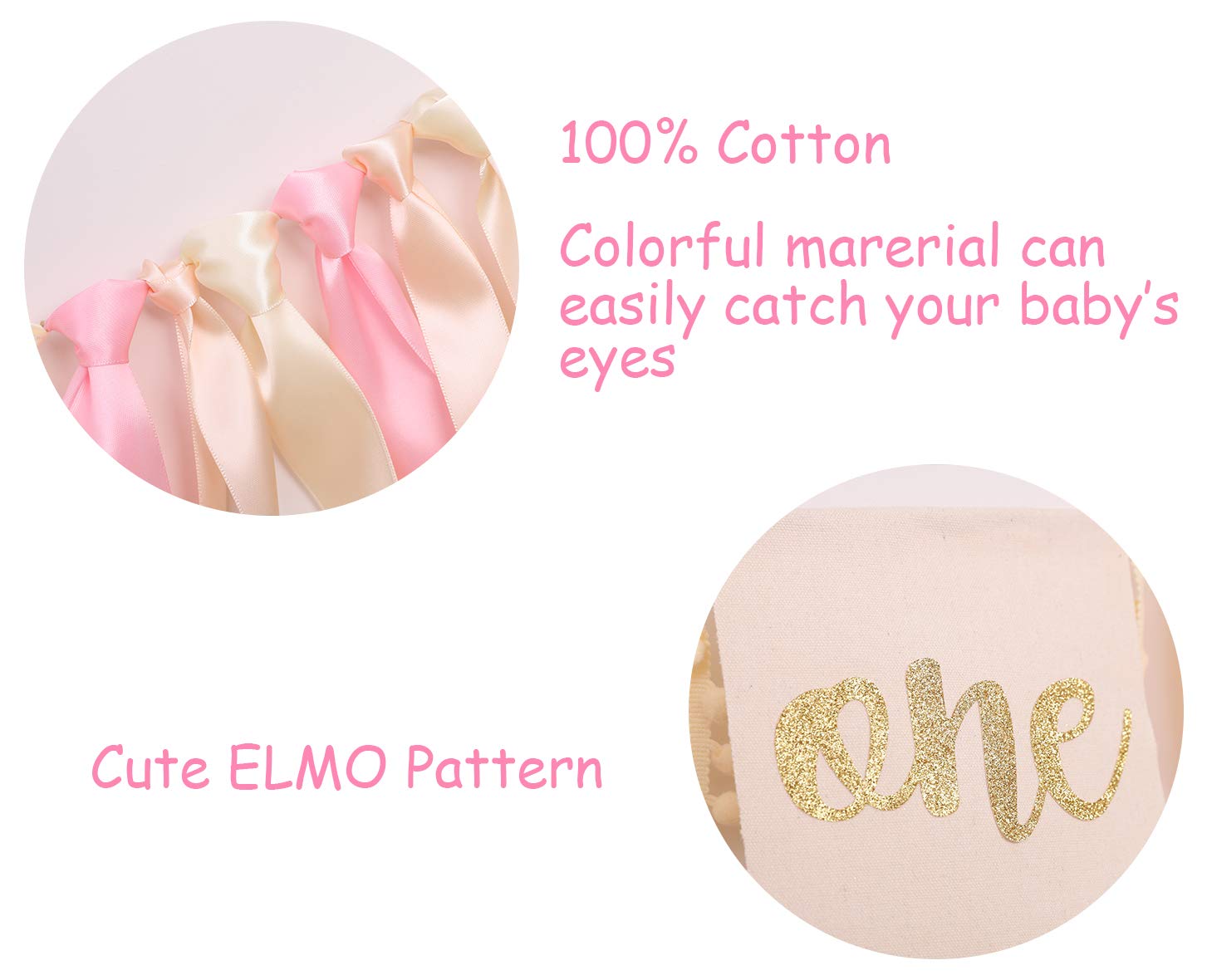 WAOUH Pink Linen Highchair Banner for Baby Girl's 1st Birthday - Cake Smash Photo Prop with Gold Accents