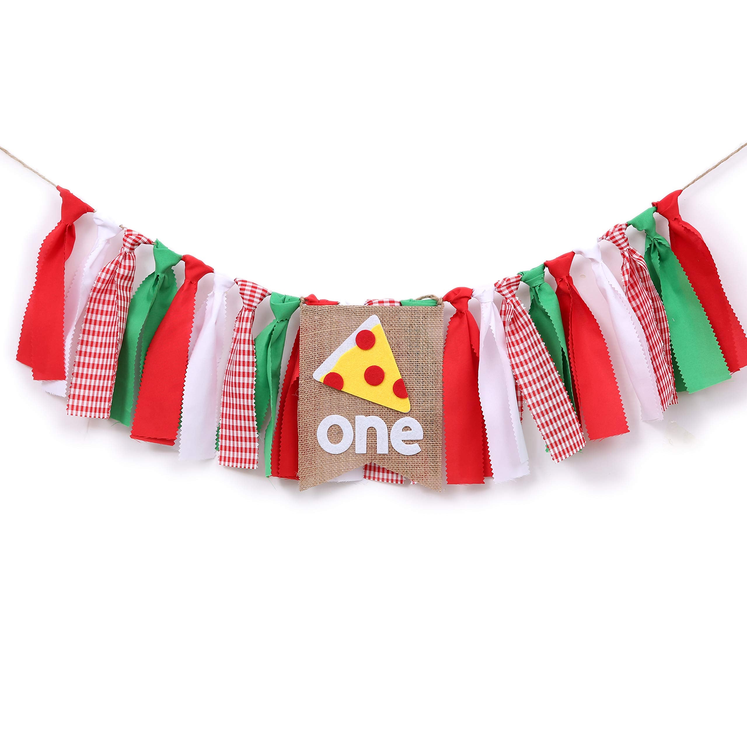 WAOUH Pizza-Themed First Birthday Highchair Banner – 80-Inch Fabric Rag Garland for Cake Smash Photoshoot