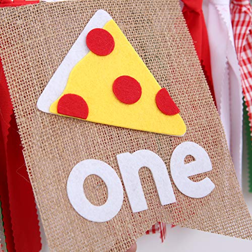 WAOUH Pizza-Themed First Birthday Highchair Banner – 80-Inch Fabric Rag Garland for Cake Smash Photoshoot