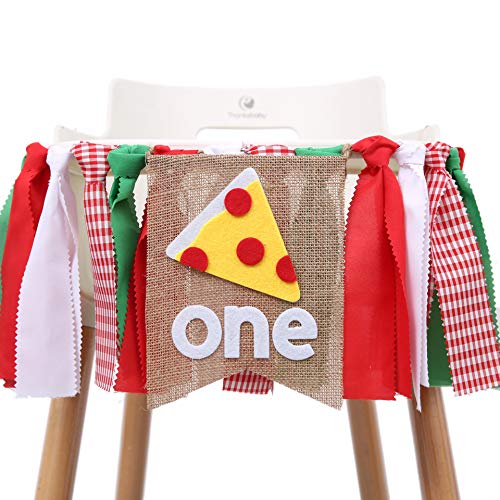 WAOUH Pizza-Themed First Birthday Highchair Banner – 80-Inch Fabric Rag Garland for Cake Smash Photoshoot