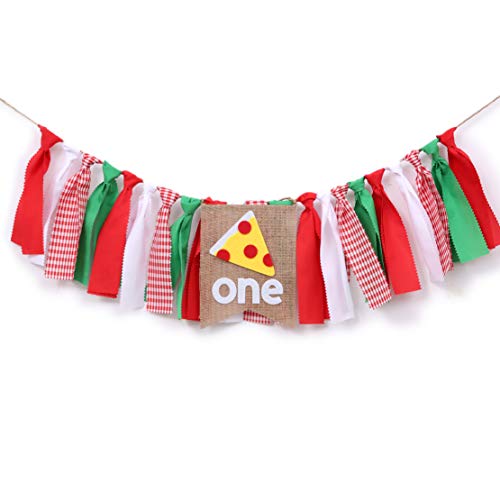 WAOUH Pizza-Themed First Birthday Highchair Banner – 80-Inch Fabric Rag Garland for Cake Smash Photoshoot