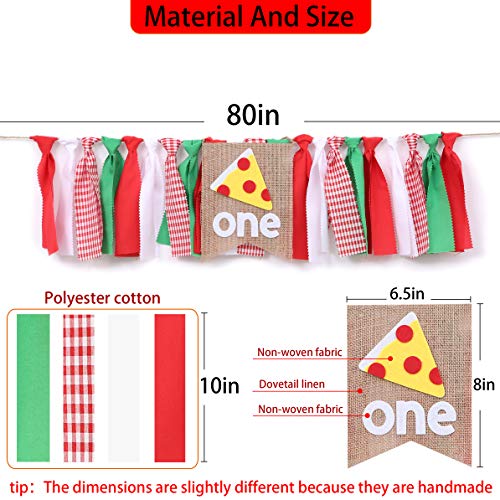 WAOUH Pizza-Themed First Birthday Highchair Banner – 80-Inch Fabric Rag Garland for Cake Smash Photoshoot