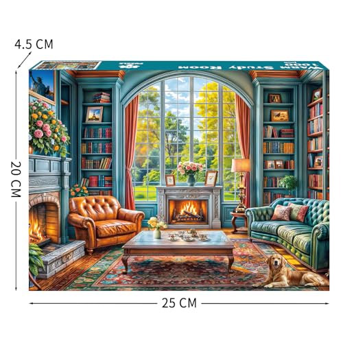 Warm Study Room 1000 Piece Jigsaw Puzzle for Adults – Cozy Library Scene