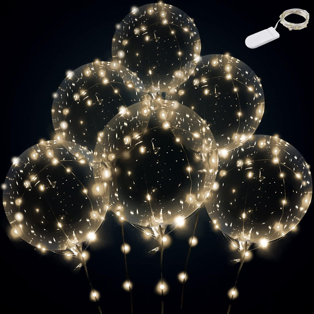 Warm White LED Balloon Set with String Lights - 10 Clear PVC Balloons & 6 Battery-Powered Lights for Parties