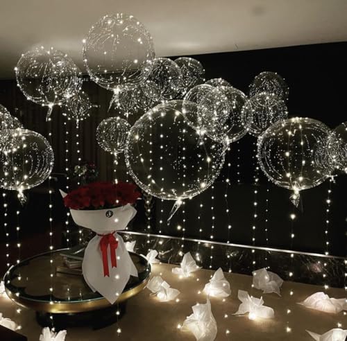 Warm White LED Balloon Set with String Lights - 10 Clear PVC Balloons & 6 Battery-Powered Lights for Parties