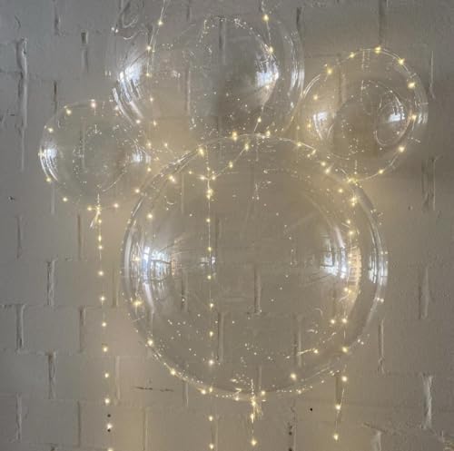 Warm White LED Balloon Set with String Lights - 10 Clear PVC Balloons & 6 Battery-Powered Lights for Parties