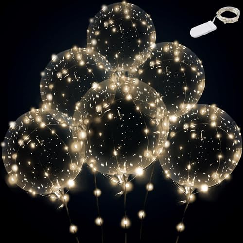 Warm White LED Balloon Set with String Lights - 10 Clear PVC Balloons & 6 Battery-Powered Lights for Parties