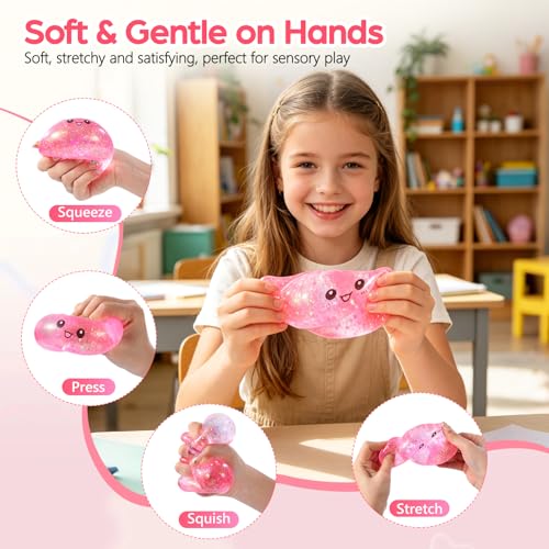 WASENLO Sugar Dumpling Squishy - Rare Style Mystery Box, Heavy 251g Crystal Glitter Bao Bun Fidget Toy (Pink)