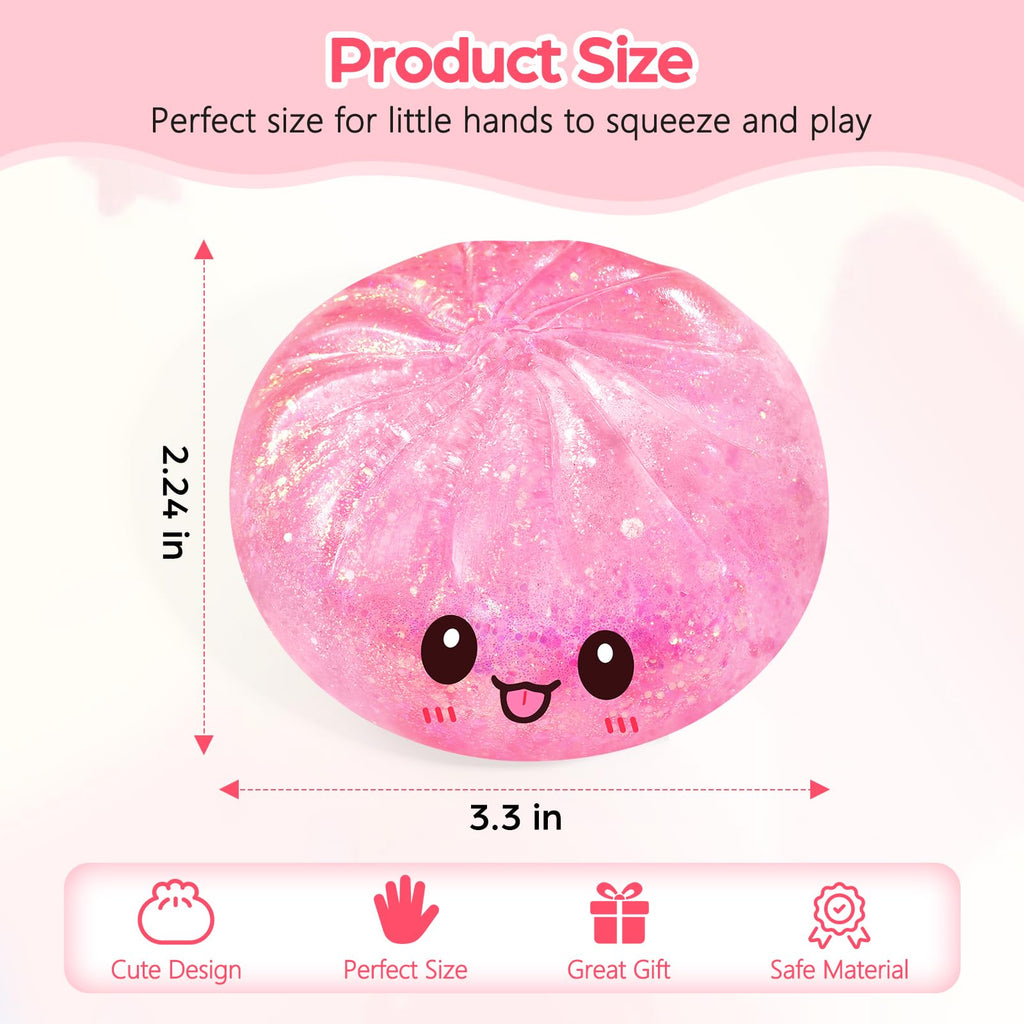 WASENLO Sugar Dumpling Squishy - Rare Style Mystery Box, Heavy 251g Crystal Glitter Bao Bun Fidget Toy (Pink)