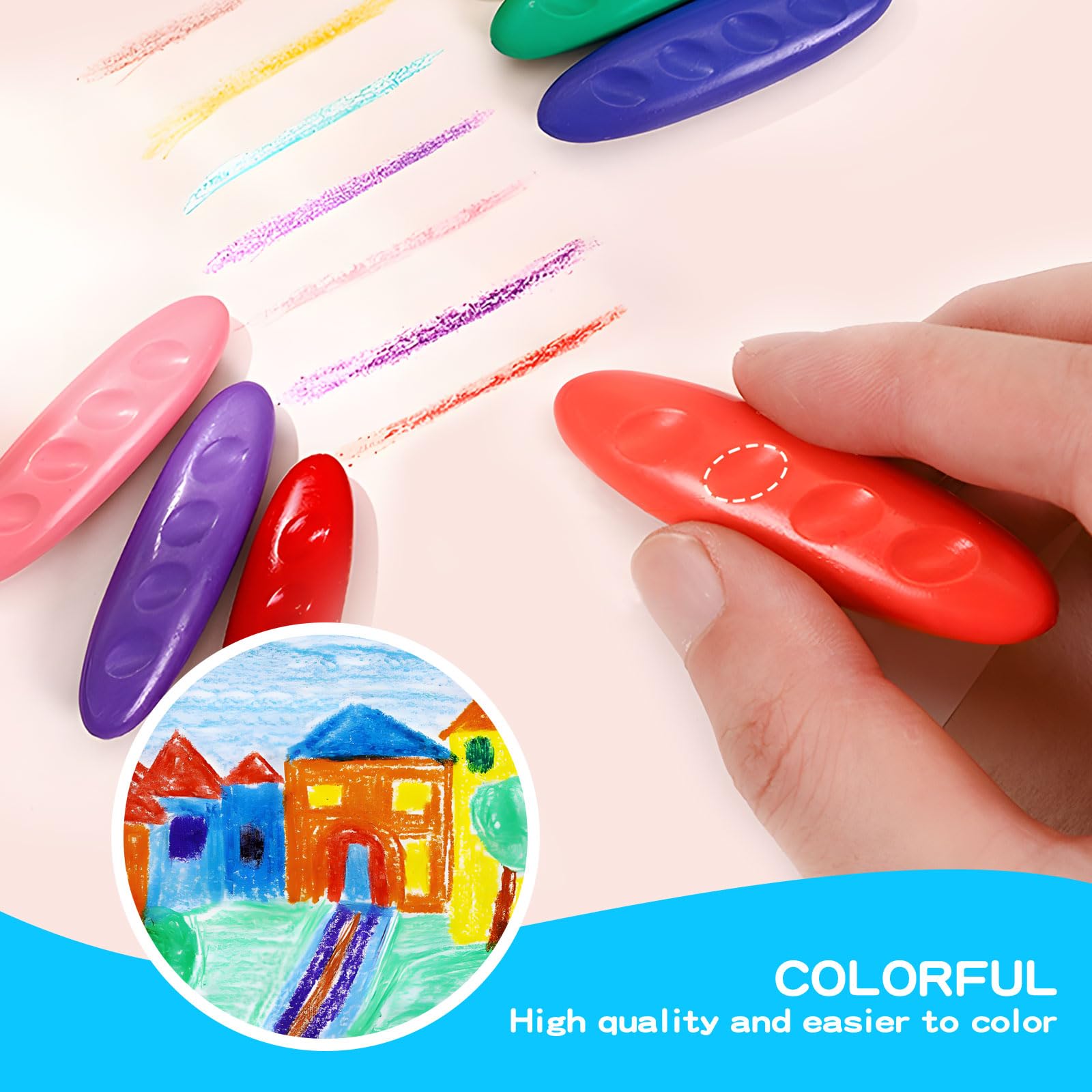 Washable Peanut Crayons for Toddlers – 12 Non-Toxic Colors, Easy Grip for Kids Ages 1-8