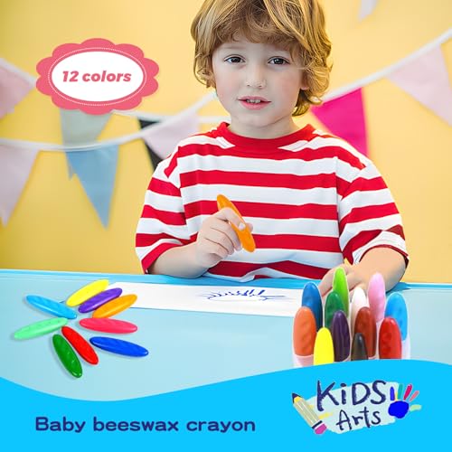 Washable Peanut Crayons for Toddlers – 12 Non-Toxic Colors, Easy Grip for Kids Ages 1-8